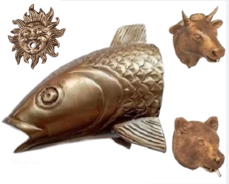 Fish head in brass for water fountain