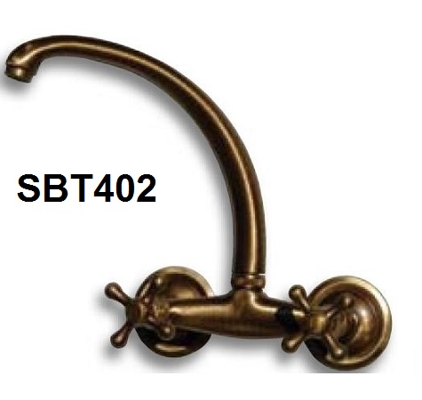 Wall mountable sink faucet in brass for hot and cold water